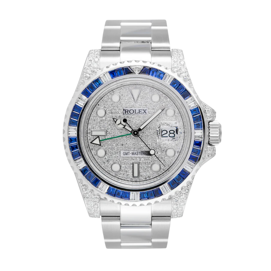 Gmt-master ii custom bezel diamond pave dial 40mm