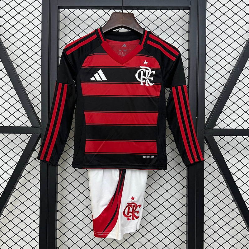 Kit Criança Flamengo Principal Manga Comprida 2025/26